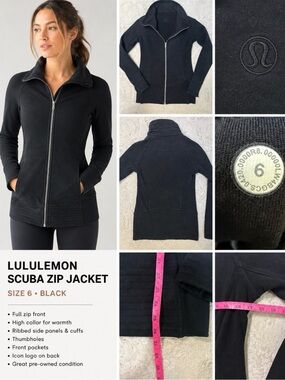 Lululemon Black Scuba Zip Jacket Women’s Size 6 Thumbholes Athletic